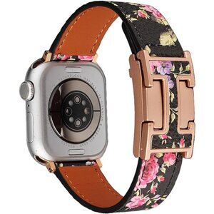 NEW Floral/Rose Gold Leather Apple Watch Band